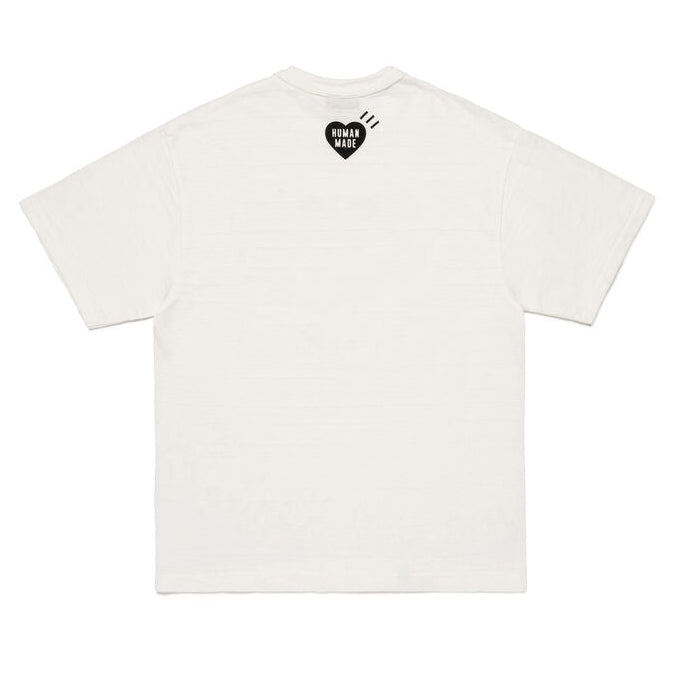White Human Made Duck Tee shirt with a duck graphic on the front, casual apparel for streetwear style.