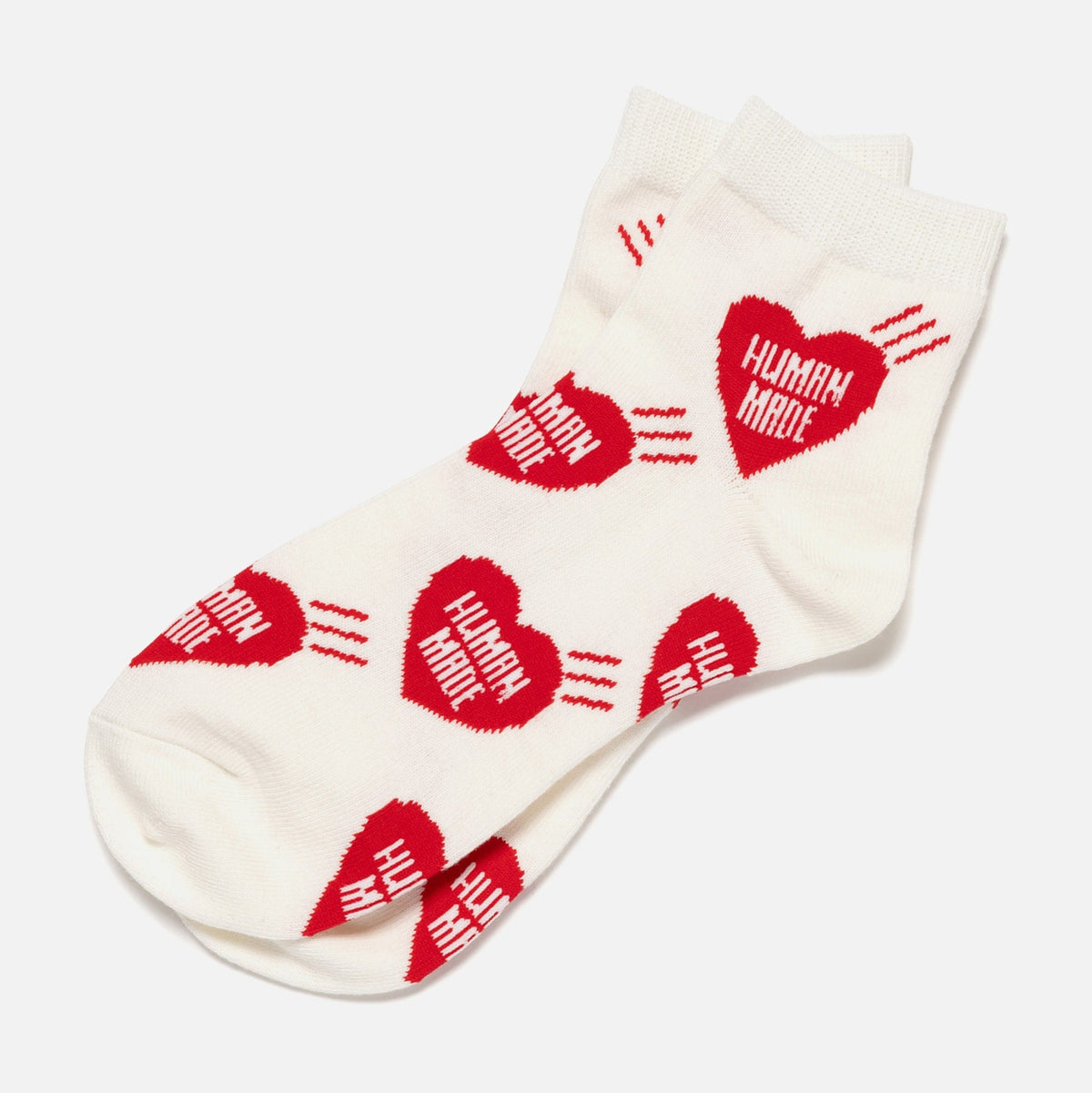 White Human Made Heart Short Socks, casual accessories with a heart design, made for comfortable wear and stylish look.