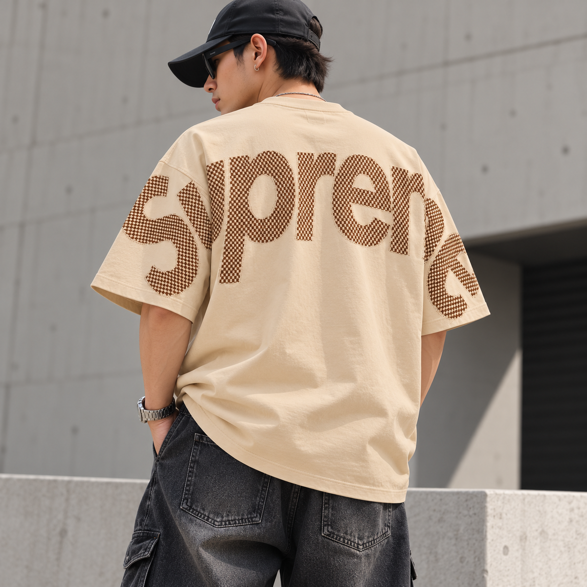 Supreme Checkered Intarsia Tee Tan