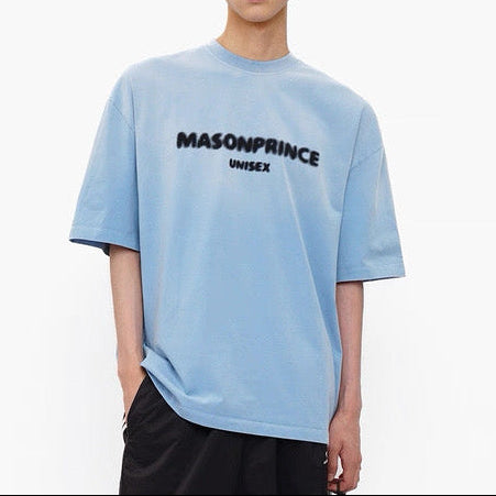 MASONPRINCE Classic Spray Logo Tee in faded blue, casual apparel with graphic spray design on the front.