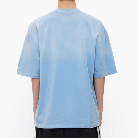 MASONPRINCE MasonPrince Classic Spray Logo Tee in faded blue, casual men's apparel with graphic print on front.