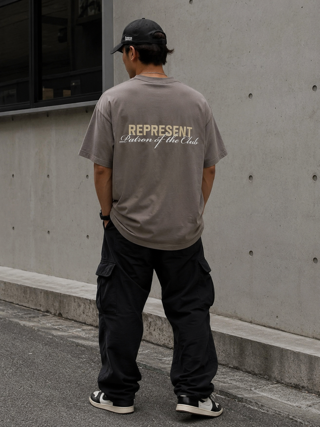Olive green Represent Patron Of The Club Tee shirt with graphic design, casual streetwear apparel for men.