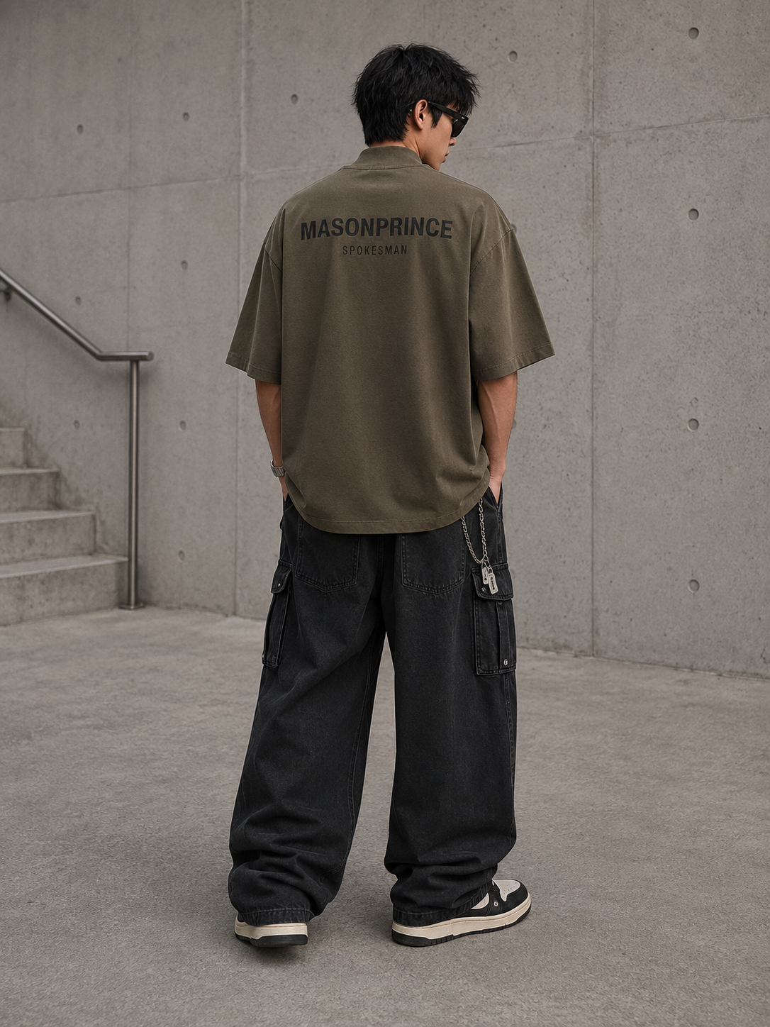 MasonPrince Reflective Oversized mock Neck Tee Olive