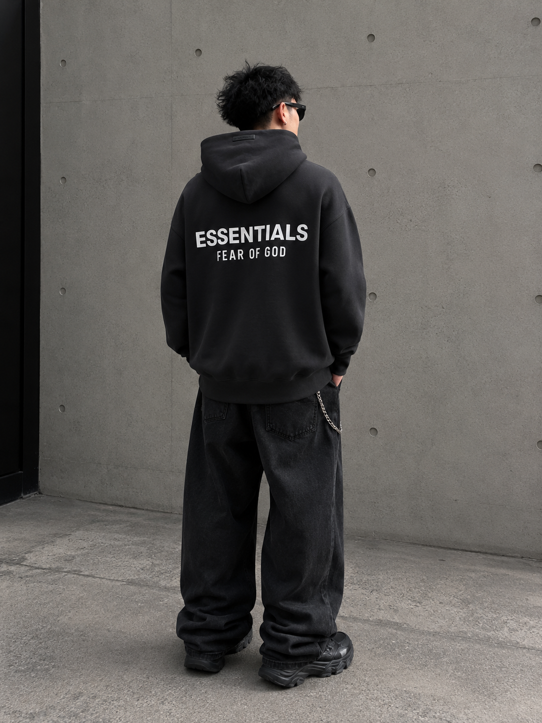 Fear Of God Essentials Logo Classic Zip-up Hoodie Black White
