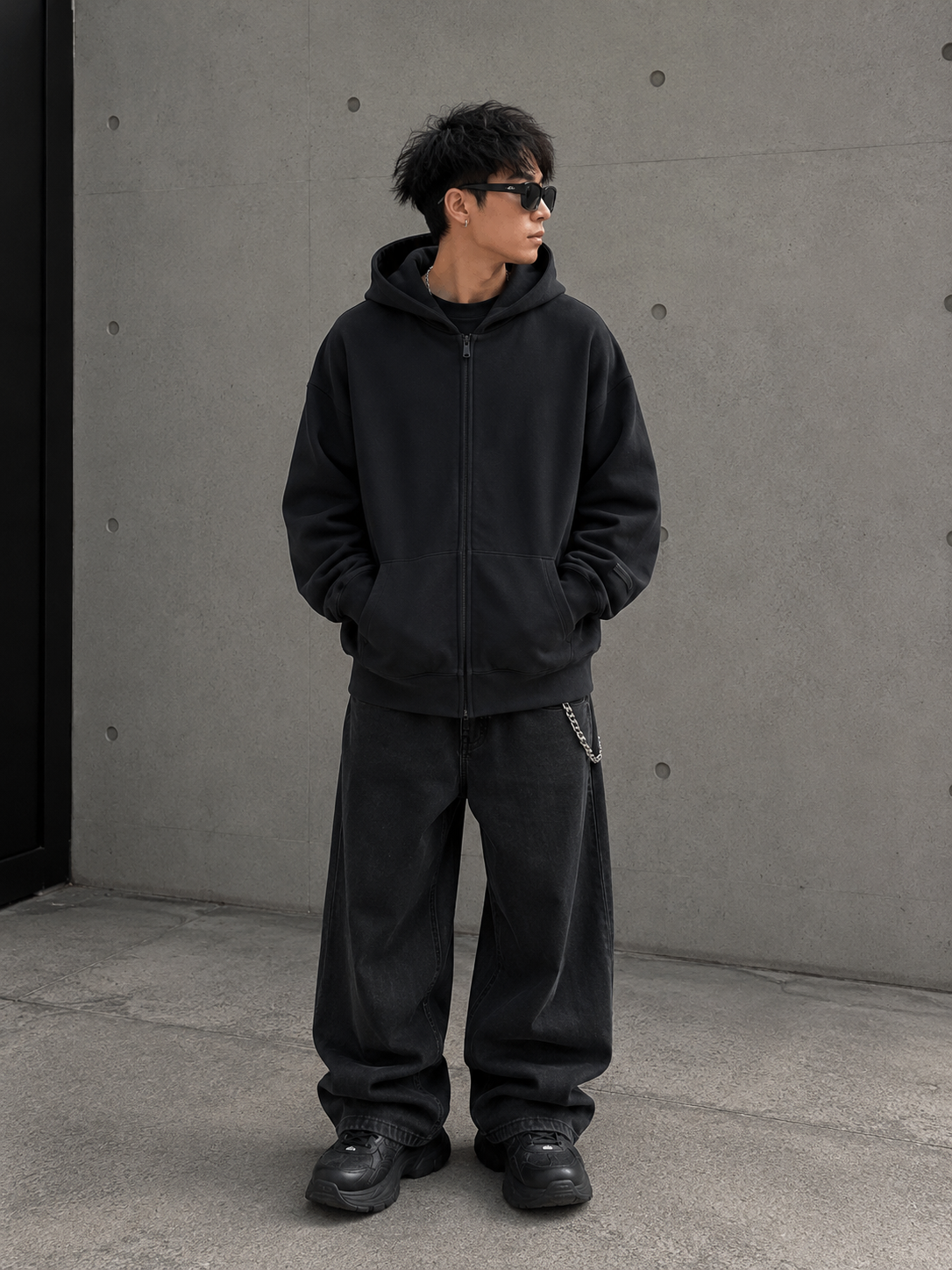Fear Of God Essentials Logo Classic Zip-up Hoodie Black White