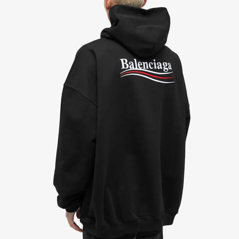 Balenciaga Political Campaign Embroidery Logo Large Fit Hoodie Black