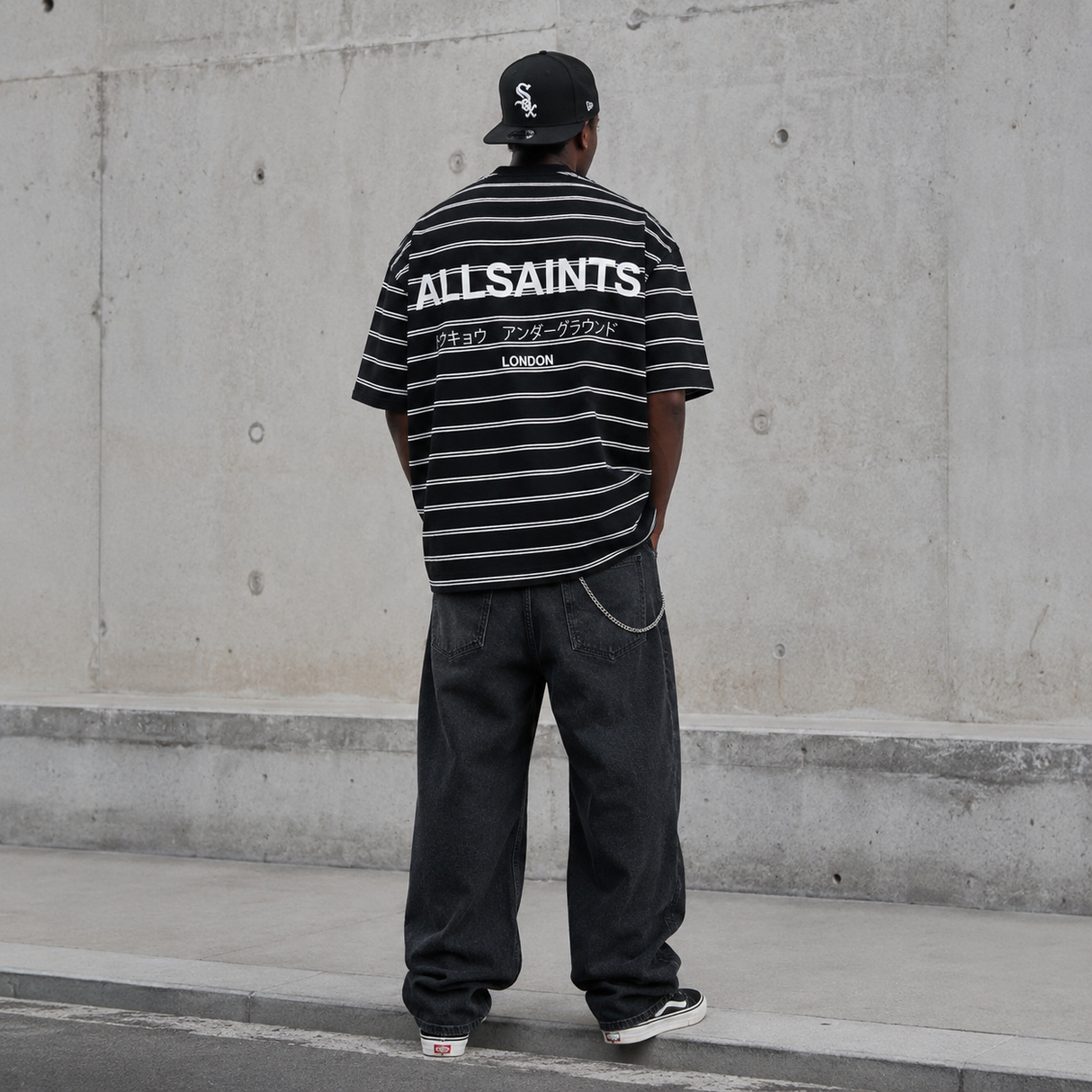AllSaints Underground Logo Striped Tee Black (Rare)