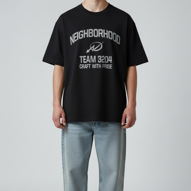 Black Neighborhood NH-8 SS Tee shirt with short sleeves and crew neckline, made of soft fabric.