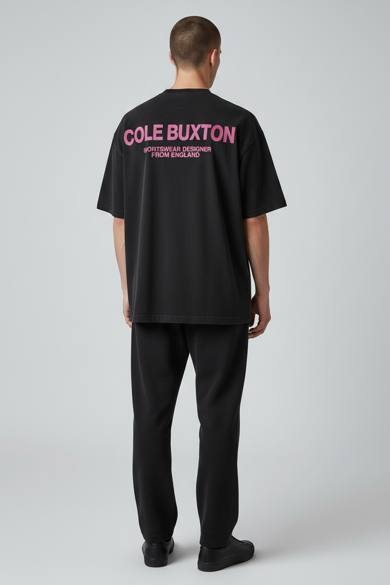Cole Buxton Signature Tee in vintage black with pink accents, casual black T-shirt from the COLE BUXTON apparel collection.
