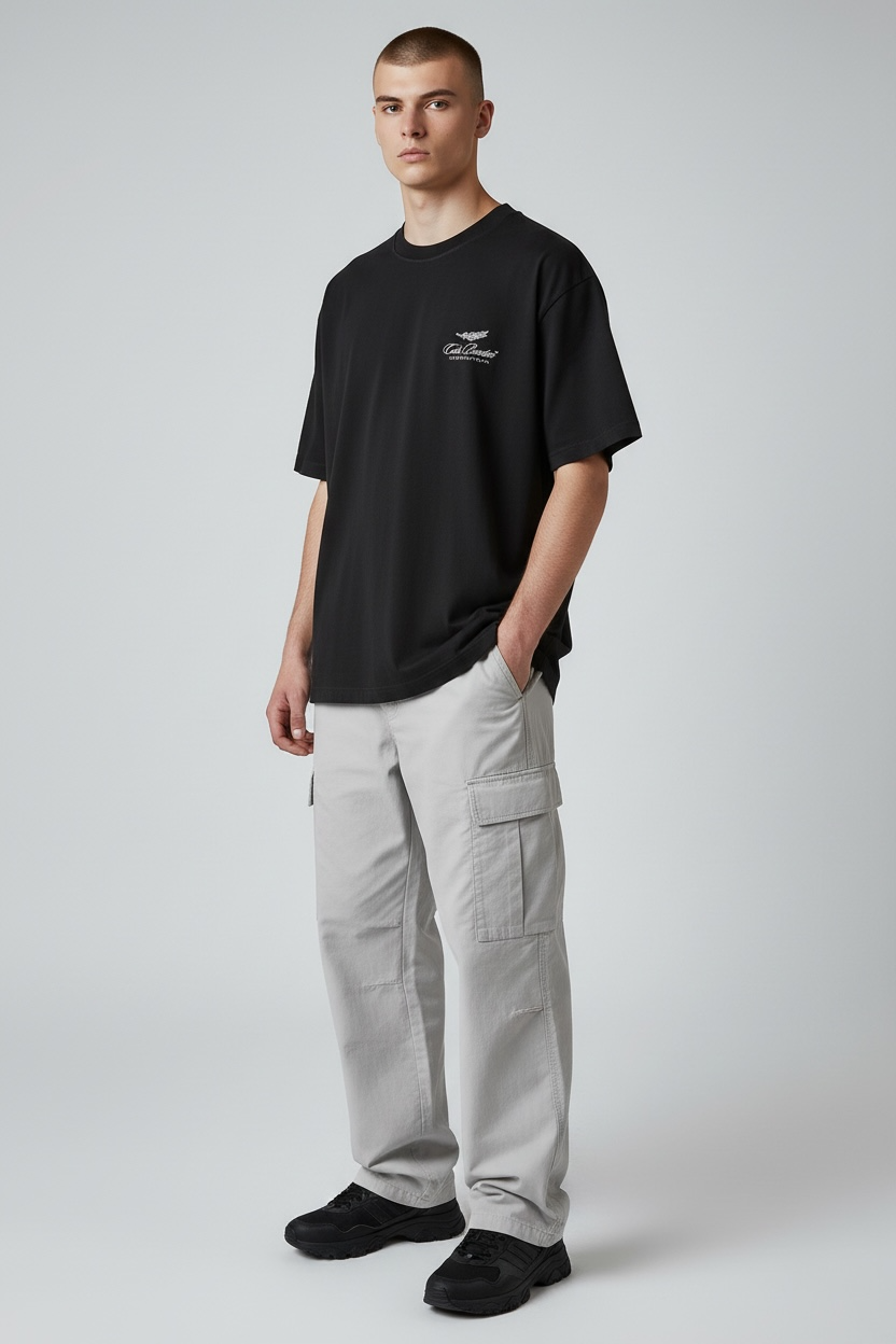 Cole Buxton International Embroidery Logo Tee in vintage black, casual men's T-shirt with embroidered logo detail.