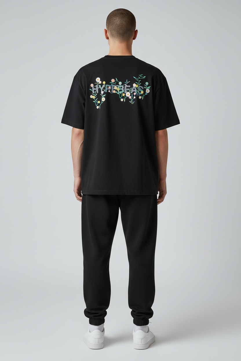 Takashi Murakami X HB 20th Anniversary black limited edition T-shirt showcasing vibrant graphic artwork and branding.