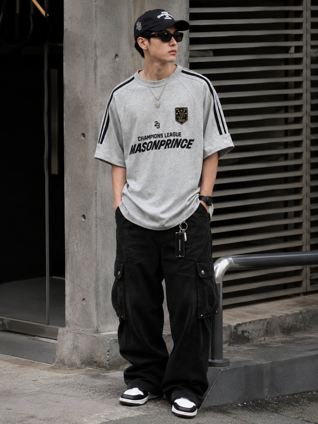 Gray MasonPrince Millennium OV Raglan Tee featuring contrasting sleeves and branding, casual apparel for everyday wear.