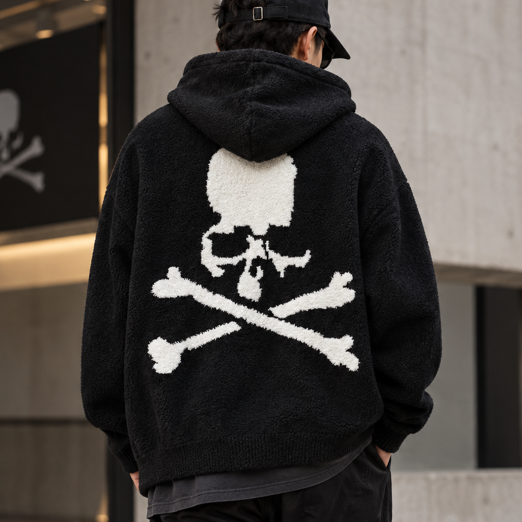 Black and white Mastermind World Lounge Hoodie by MASTERMIND JAPAN, featuring a casual fit with logo details visible.