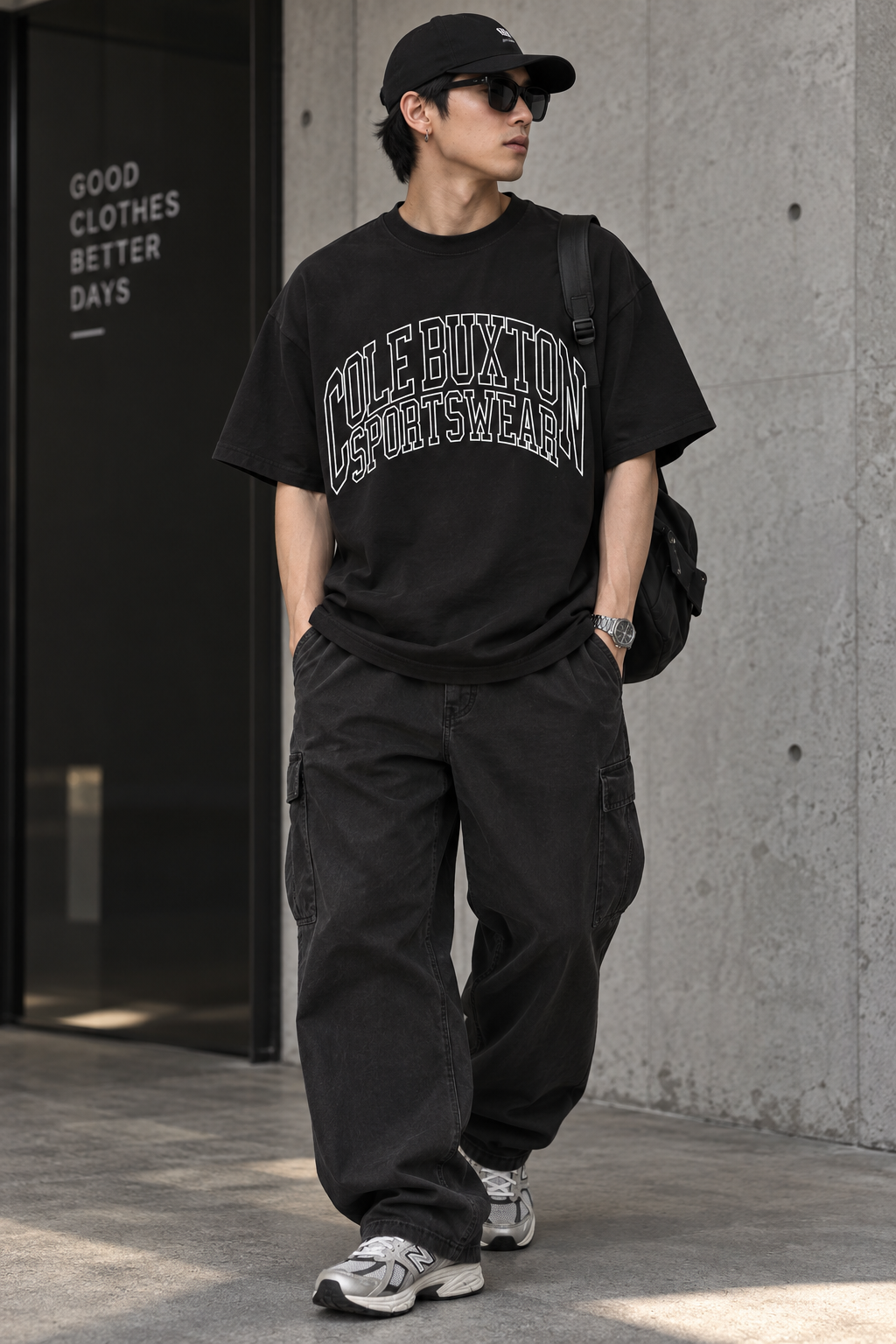 Cole Buxton Arch Logo Tee in vintage black, showcasing a classic crewneck t-shirt with the brand's logo design on the front.