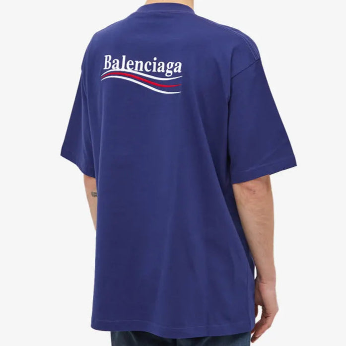 Balenciaga Political Campaign Embroidery Oversized Tee Pacific Blue BAL BAL - originalfook singapore