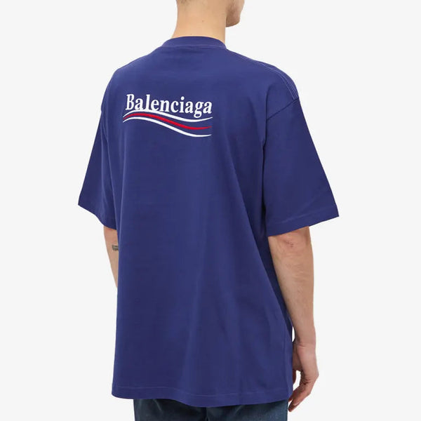 Balenciaga Political Campaign Embroidery Oversized Tee Pacific Blue BAL BAL - originalfook singapore