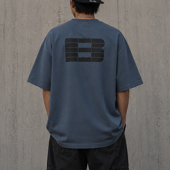 Boneless B Foam Logo Tee in grey and blue, casual apparel t-shirt with logo design on front, made by BONELESS.