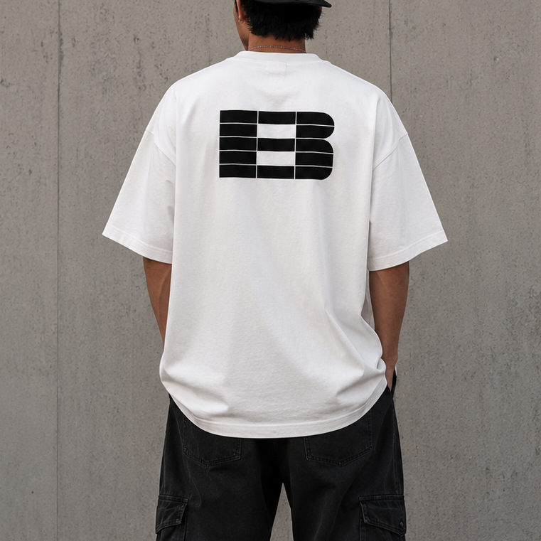 White Boneless B Foam Logo Tee shirt with printed logo on front, casual apparel by BONELESS.