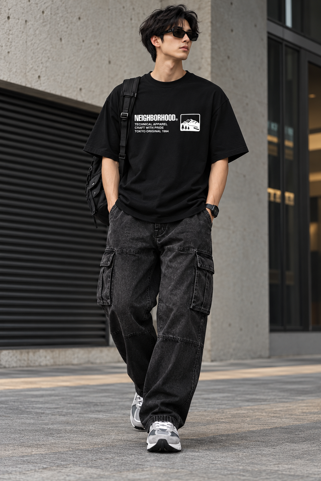 Black NEIGHBORHOOD SS-10 front logo t-shirt, casual apparel with a bold front logo design.