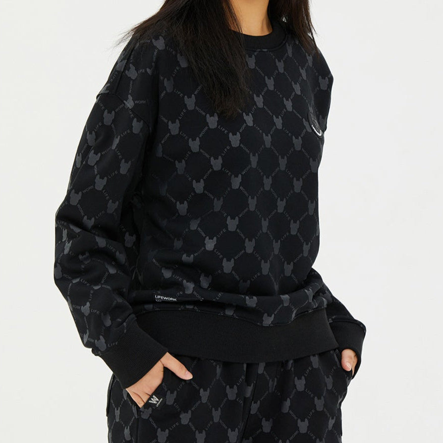 LifeWork Black Monogram Crewneck Black LIFEWORK LIFEWORK - originalfook singapore