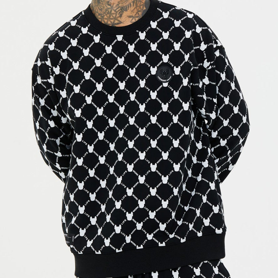 Grey LifeWork monogram crewneck sweatshirt with black accents, featuring the LIFEWORK brand logo on the front.