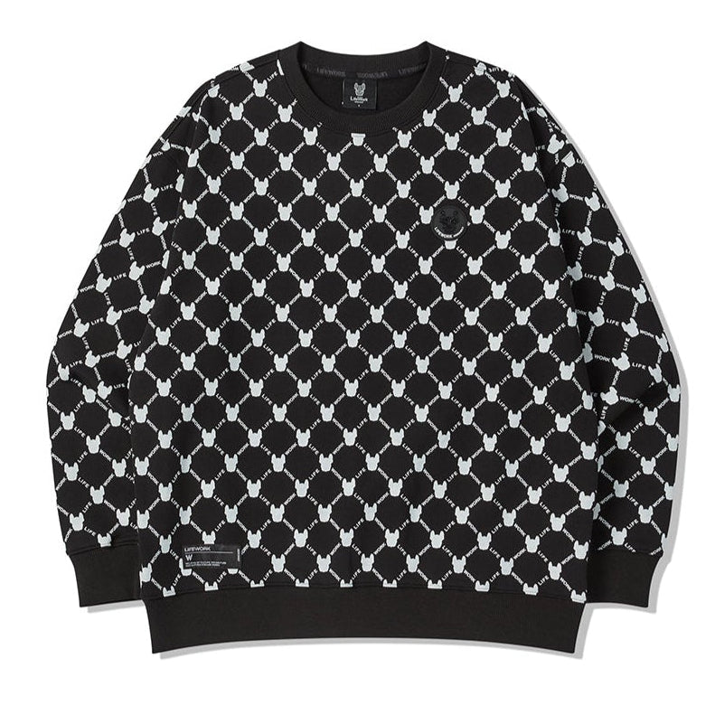 Grey monogram crewneck sweatshirt by LIFEWORK, featuring black accents and a casual, comfortable fit for everyday wear.