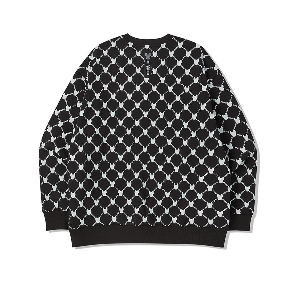 LifeWork grey monogram crewneck sweatshirt in black, featuring the brand's logo design and comfortable crewneck style.