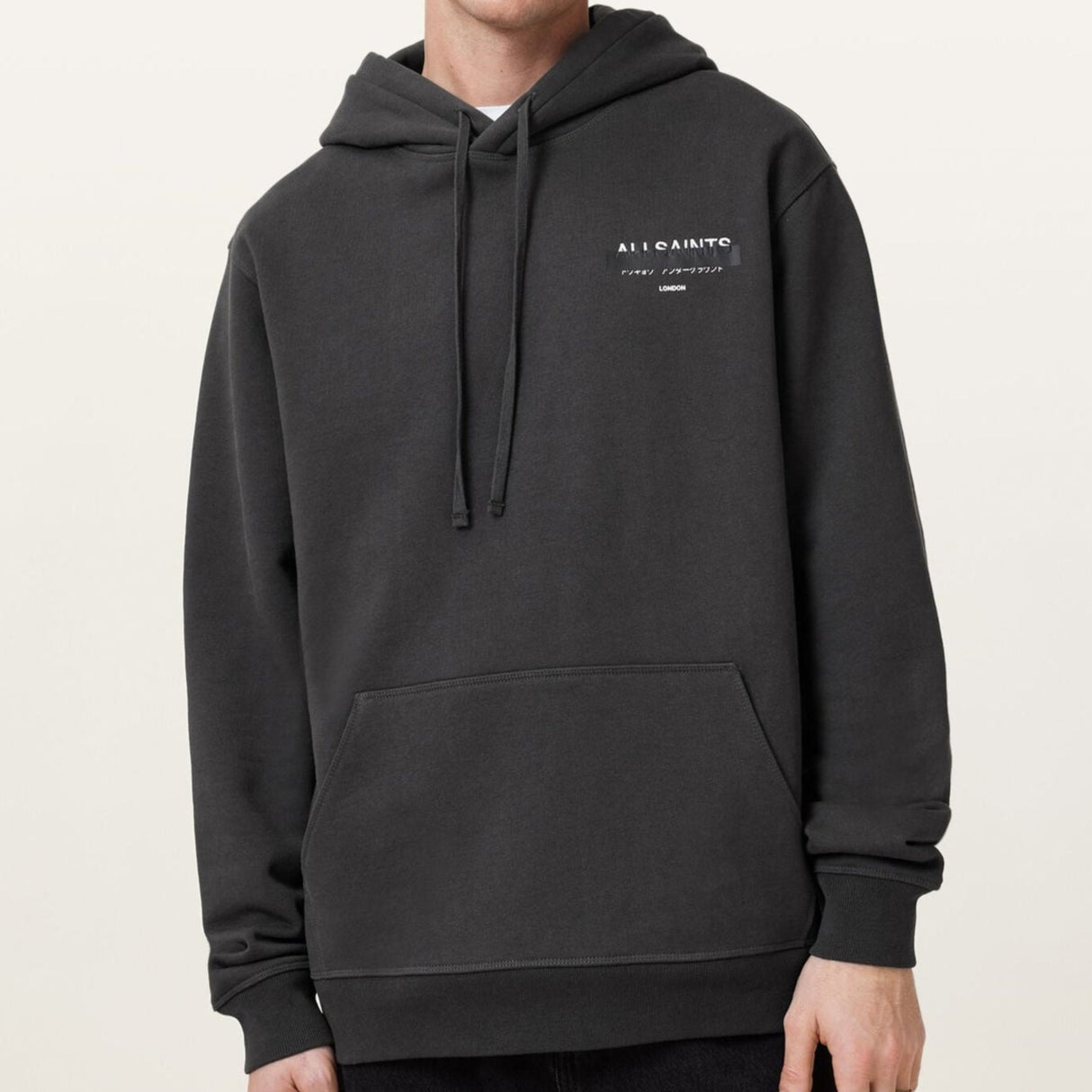 AllSaints Redact Embroidered Logo Hoodie Washed Black ALLSAINTS ALLSAINTS - originalfook singapore