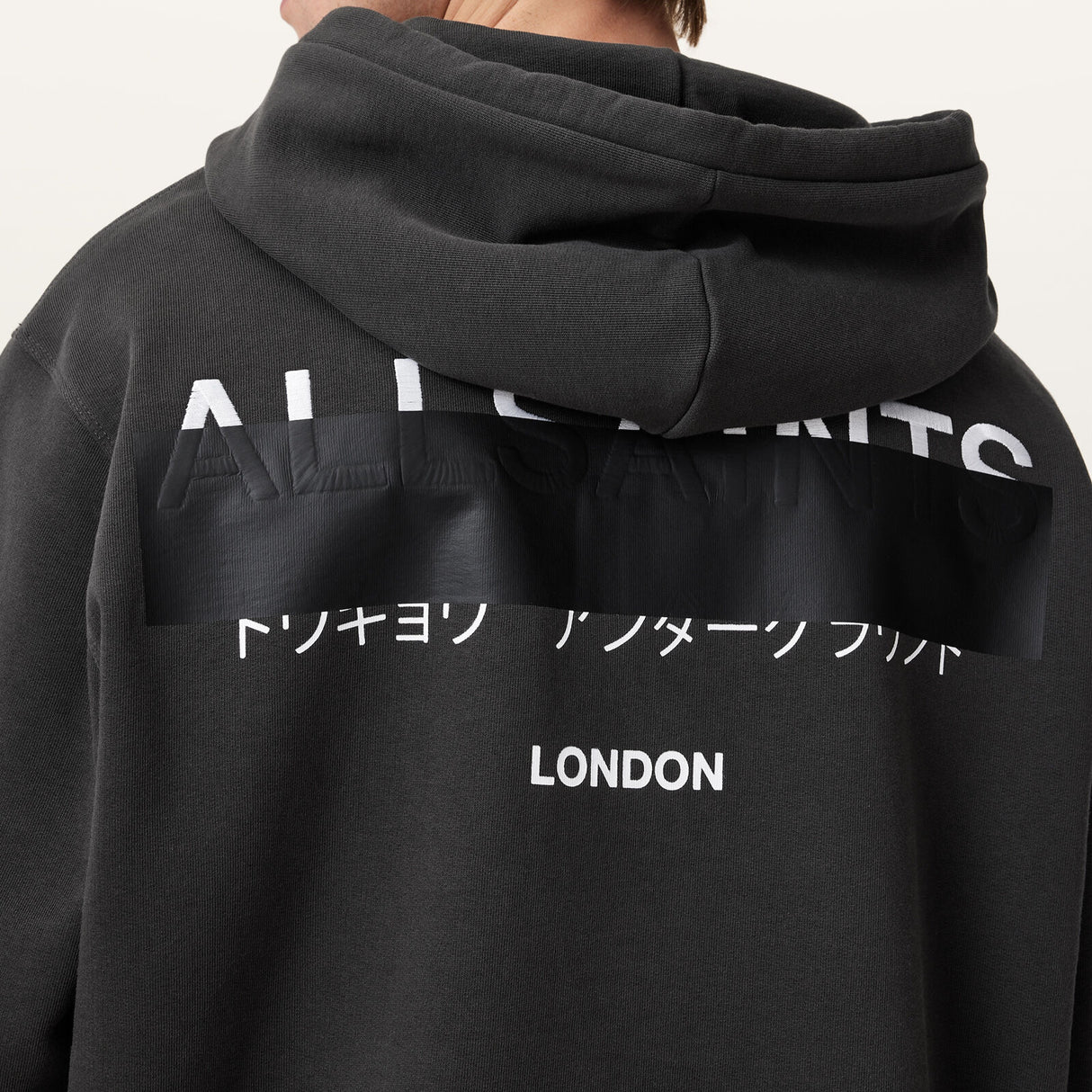 AllSaints Redact Embroidered Logo Hoodie Washed Black ALLSAINTS ALLSAINTS - originalfook singapore