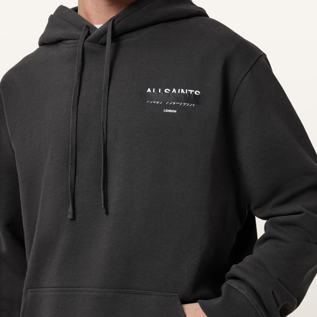 AllSaints Redact Embroidered Logo Hoodie Washed Black ALLSAINTS ALLSAINTS - originalfook singapore