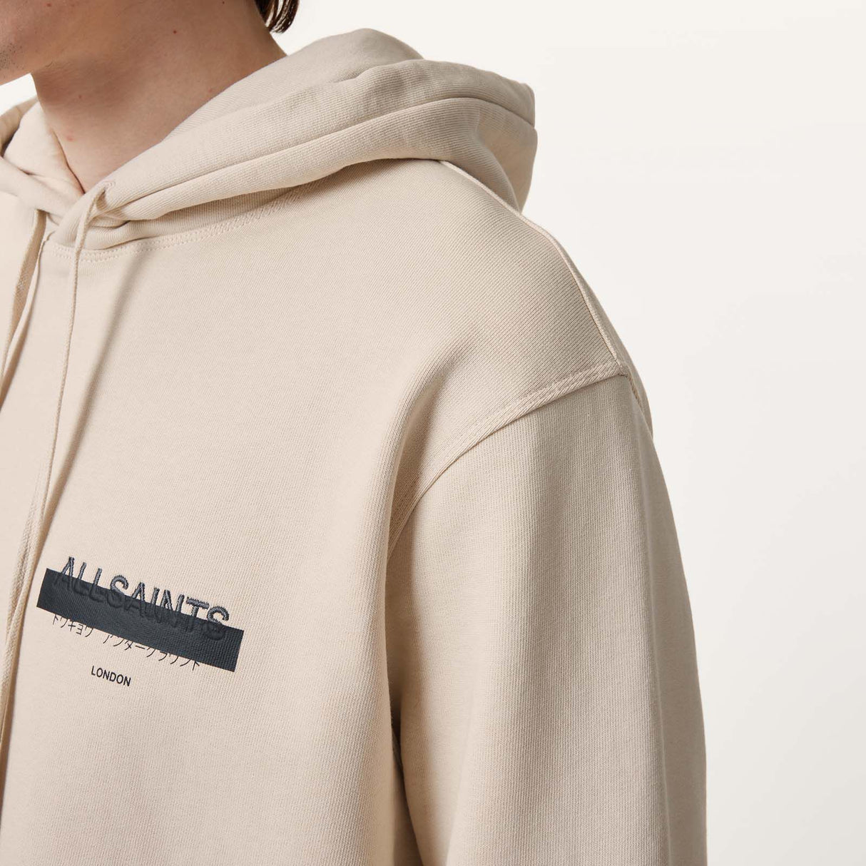 AllSaints Redact Embroidered Logo Hoodie Cream Taupe ALLSAINTS ALLSAINTS - originalfook singapore