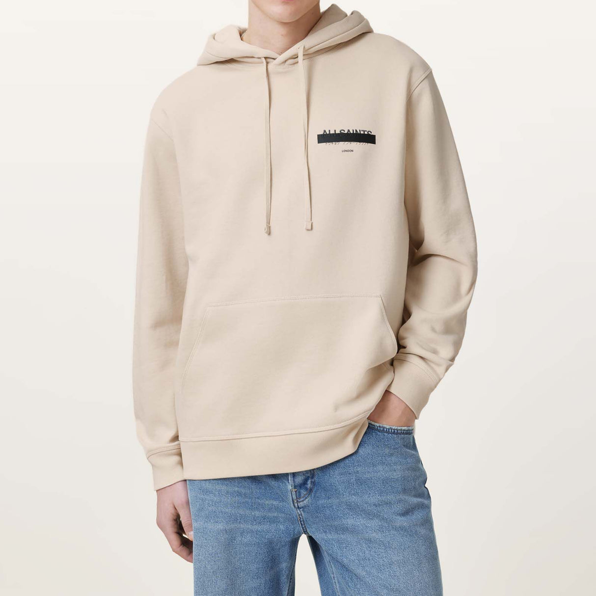 AllSaints Redact Embroidered Logo Hoodie Cream Taupe ALLSAINTS ALLSAINTS - originalfook singapore