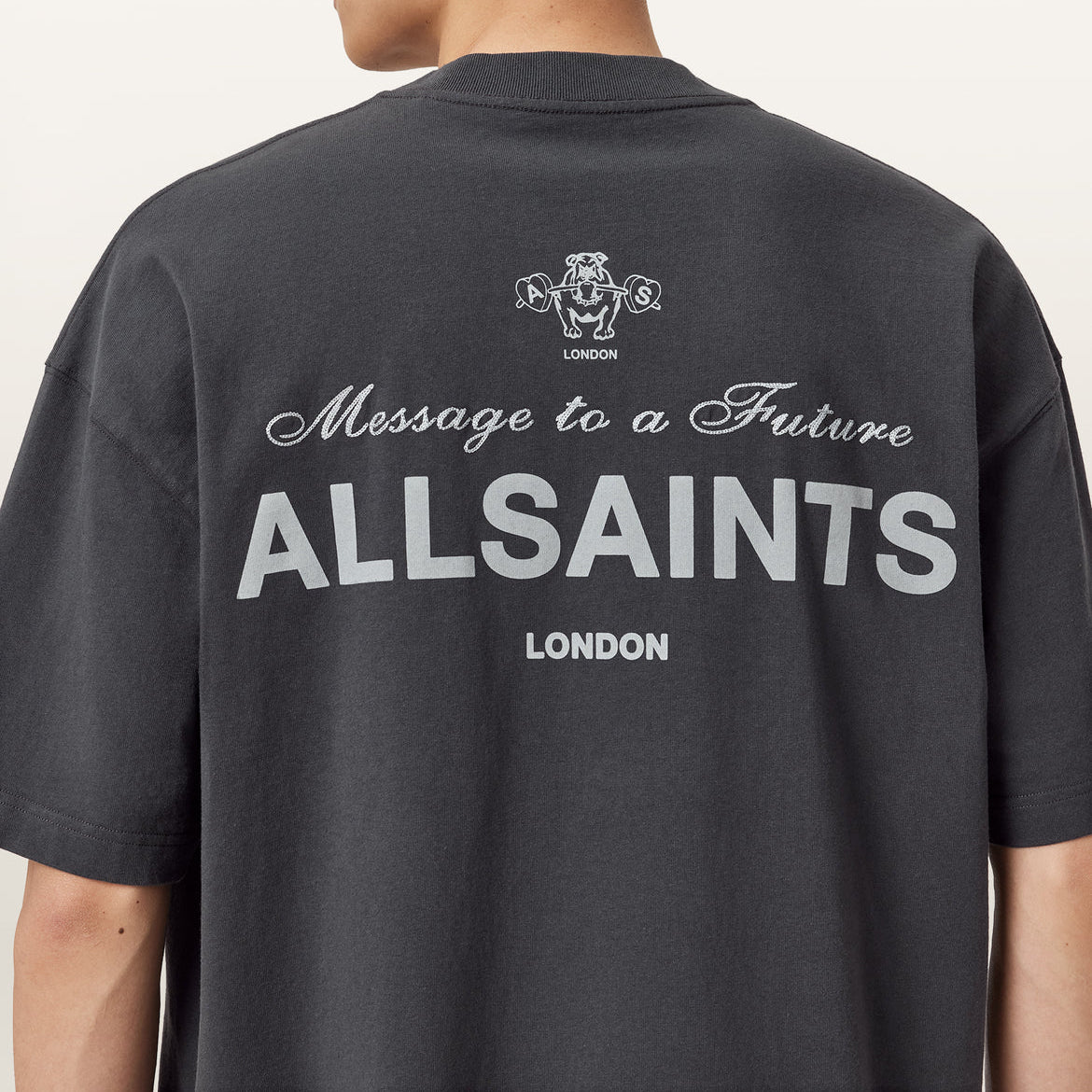 AllSaints Herald Logo Tee Dark Grey - ORIGINALFOOK