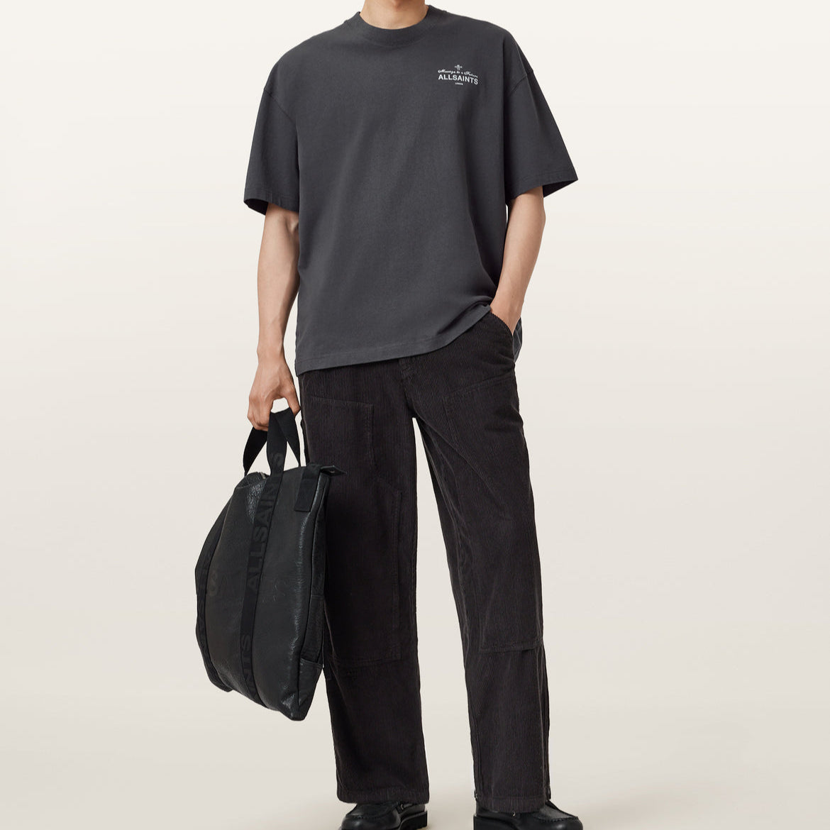 AllSaints Herald Logo Tee Dark Grey - ORIGINALFOOK