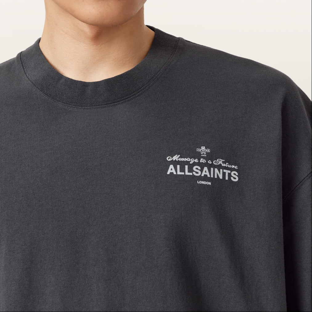 AllSaints Herald Logo Tee Dark Grey - ORIGINALFOOK