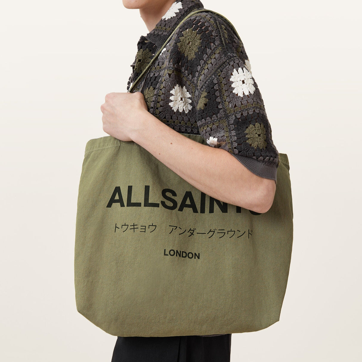AllSaints Signature Logo Tote Bag Olive ALLSAINTS ALLSAINTS - originalfook singapore