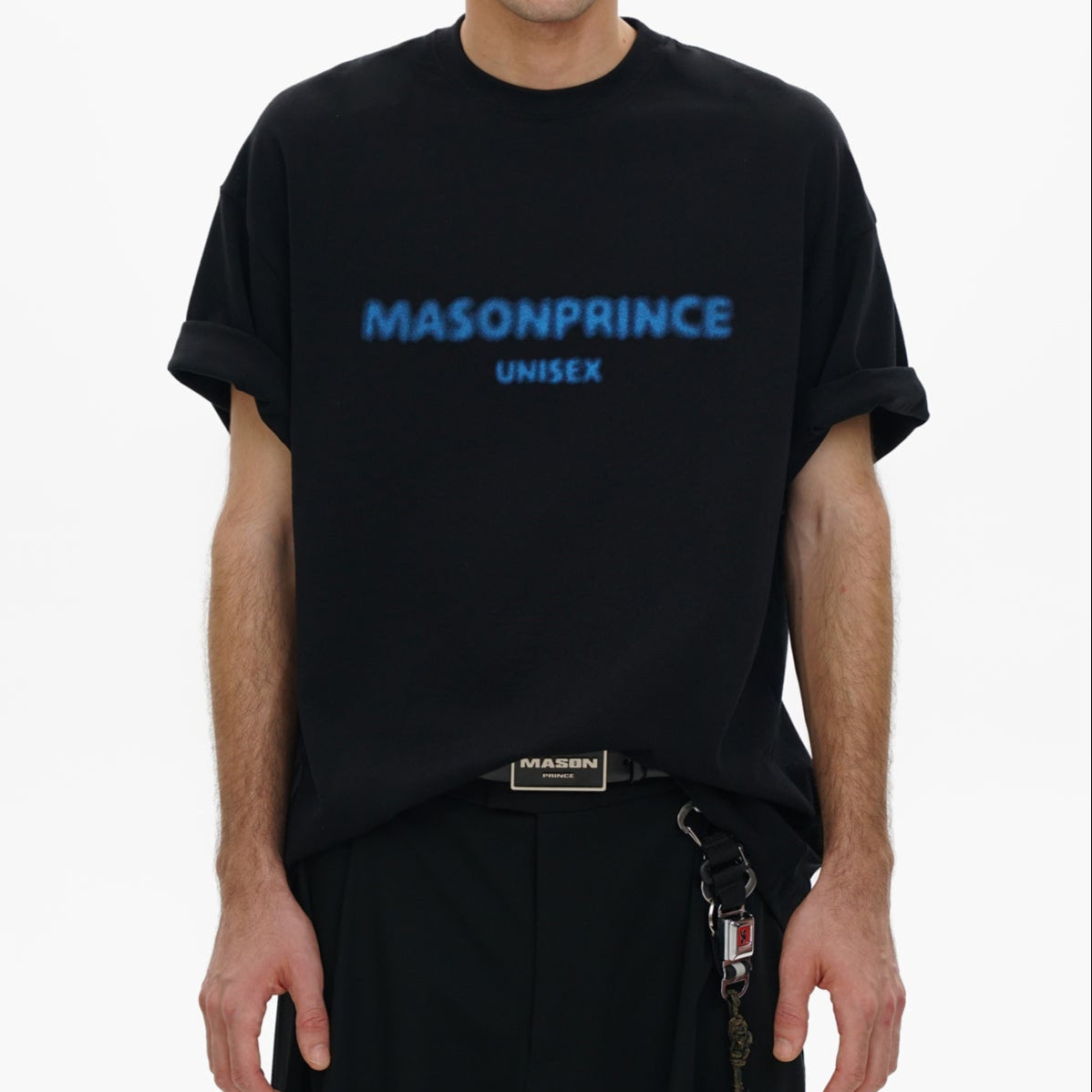 MASONPRINCE Classic Spray Logo Tee Black Blue - ORIGINALFOOK