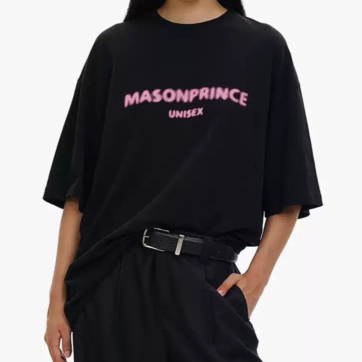 MASONPRINCE Classic Spray Logo Tee Black Pink - ORIGINALFOOK