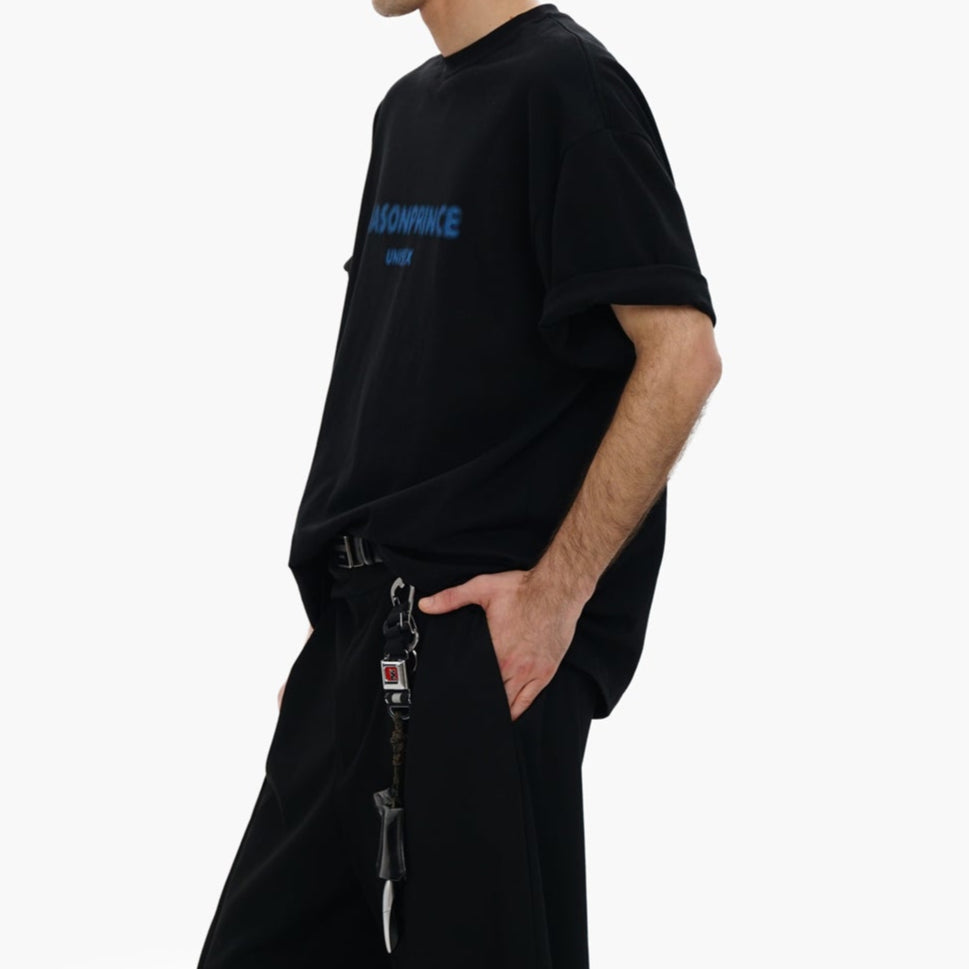 MASONPRINCE Classic Spray Logo Tee Black Blue - ORIGINALFOOK
