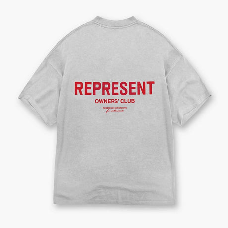 Represent Owners Club Logo Tee Ash Grey Red REPRESENT REPRESENT - originalfook singapore