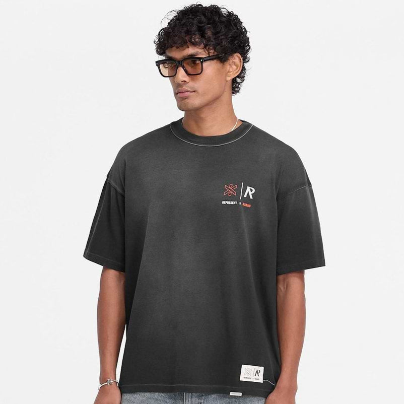 Represent X Marais Logo Lock Up Aged Black Tee - ORIGINALFOOK