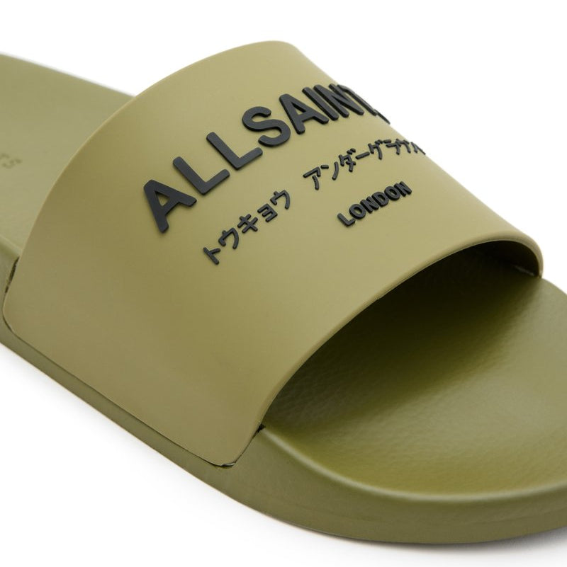 AllSaints Underground Logo Slides Khaki ALLSAINTS ALLSAINTS - originalfook singapore