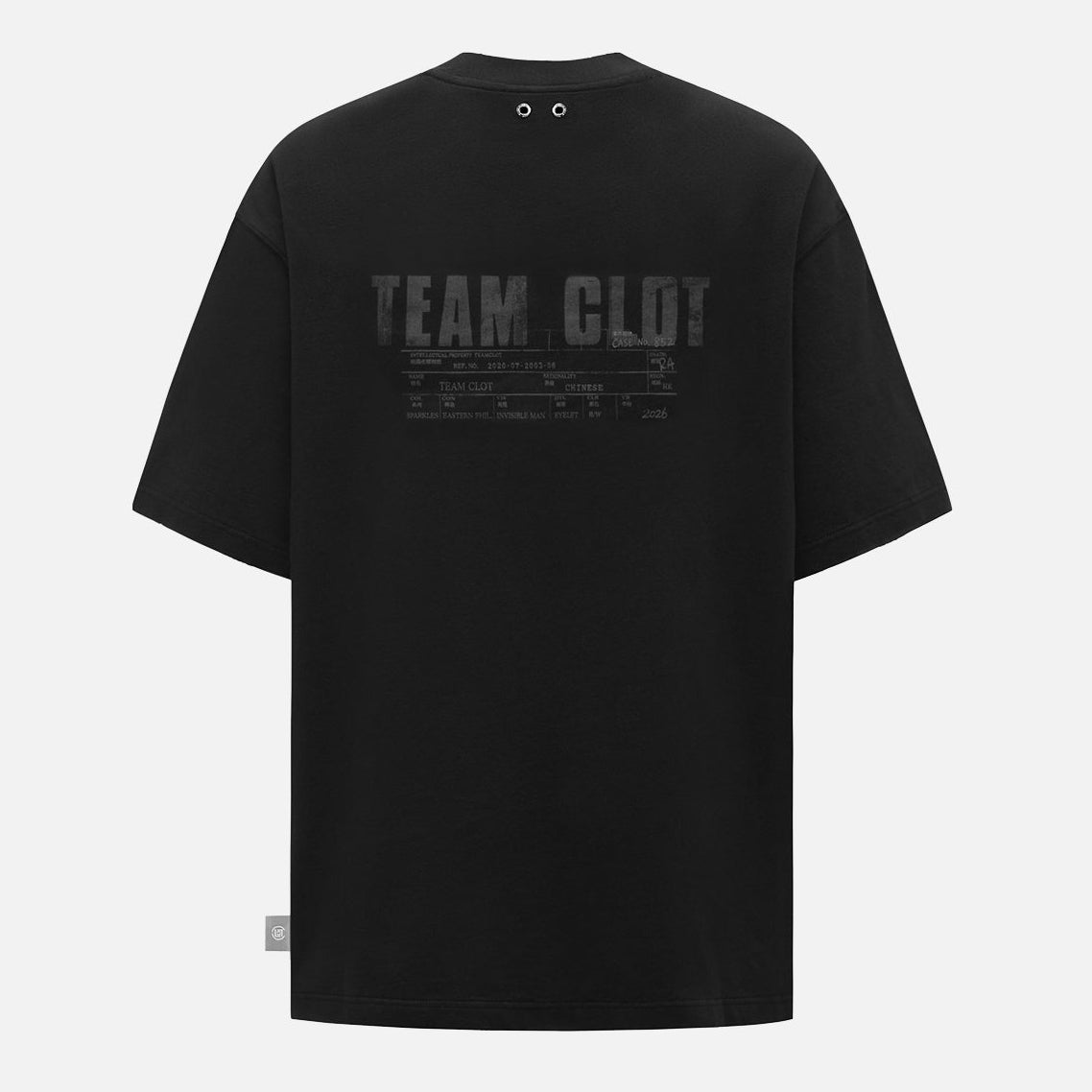 Team Wang x Team Clot black tee with front logo print and short sleeves