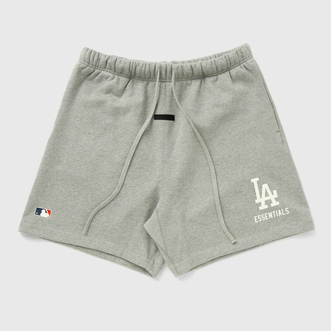 Fear Of God Essentials X LA Dodgers sweat shorts in concrete heather, casual athletic apparel with logo detail and comfortable fit.