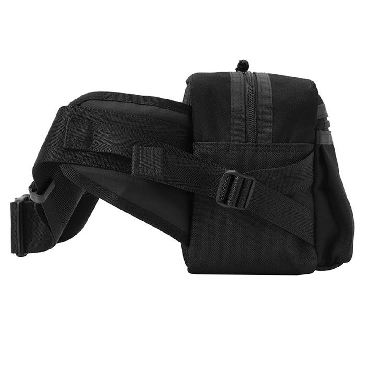 Porter Yoshida Japan Switch waist bag in black, compact design with adjustable strap and multiple zippered compartments.
