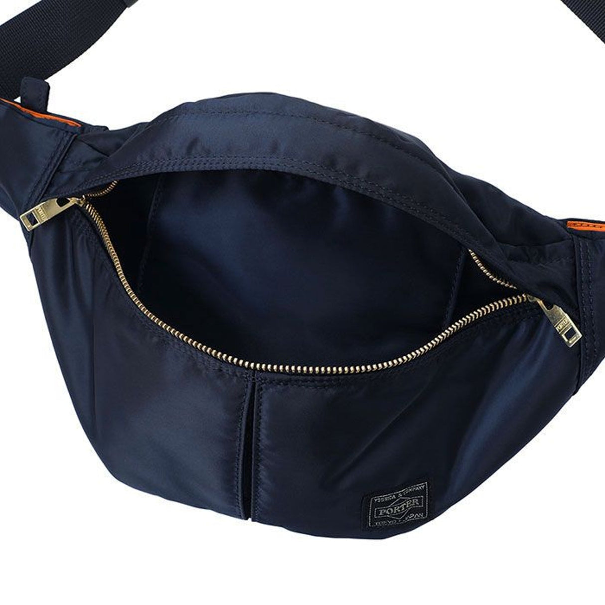 Porter Yoshida Japan waist bag in iron blue with adjustable strap and multiple compartments, stylish and functional bag for everyday use.