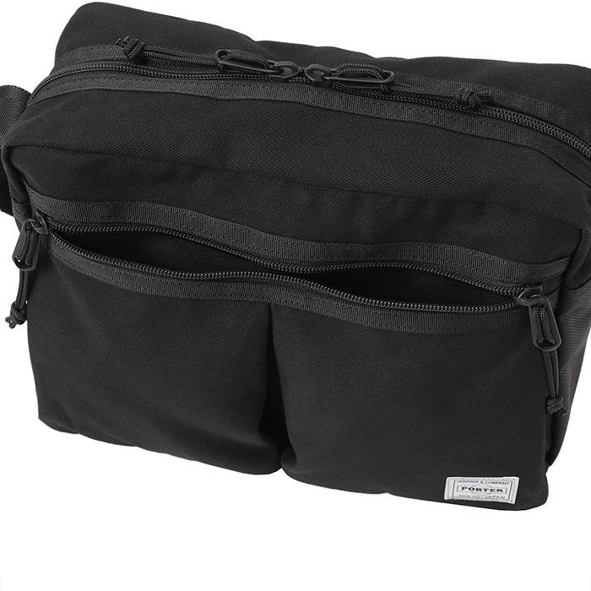 Porter Yoshida Japan Switch large shoulder bag in durable fabric with leather accents, featuring multiple compartments and adjustable strap.