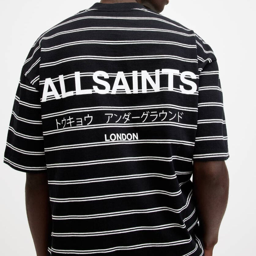 AllSaints Underground Logo Striped Tee Black ALLSAINTS ALLSAINTS - originalfook singapore