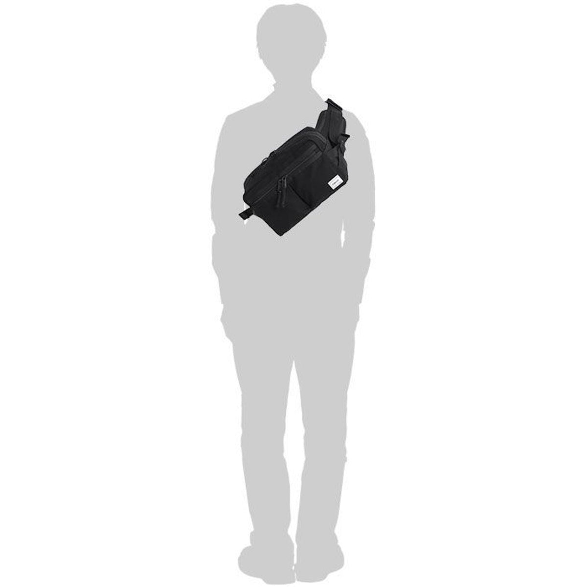 Porter Yoshida Japan Switch waist bag in black with adjustable strap and multiple zipper compartments, made of durable fabric.