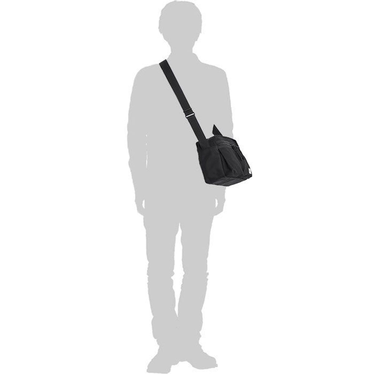 Porter Yoshida Japan Switch large shoulder bag with black fabric and leather accents, featuring adjustable shoulder strap and multiple compartments.
